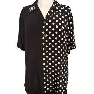 Dolce & Gabbana Half Polka Dot Silk Hawaiian Shirt Black sz M Embroider DG Logo